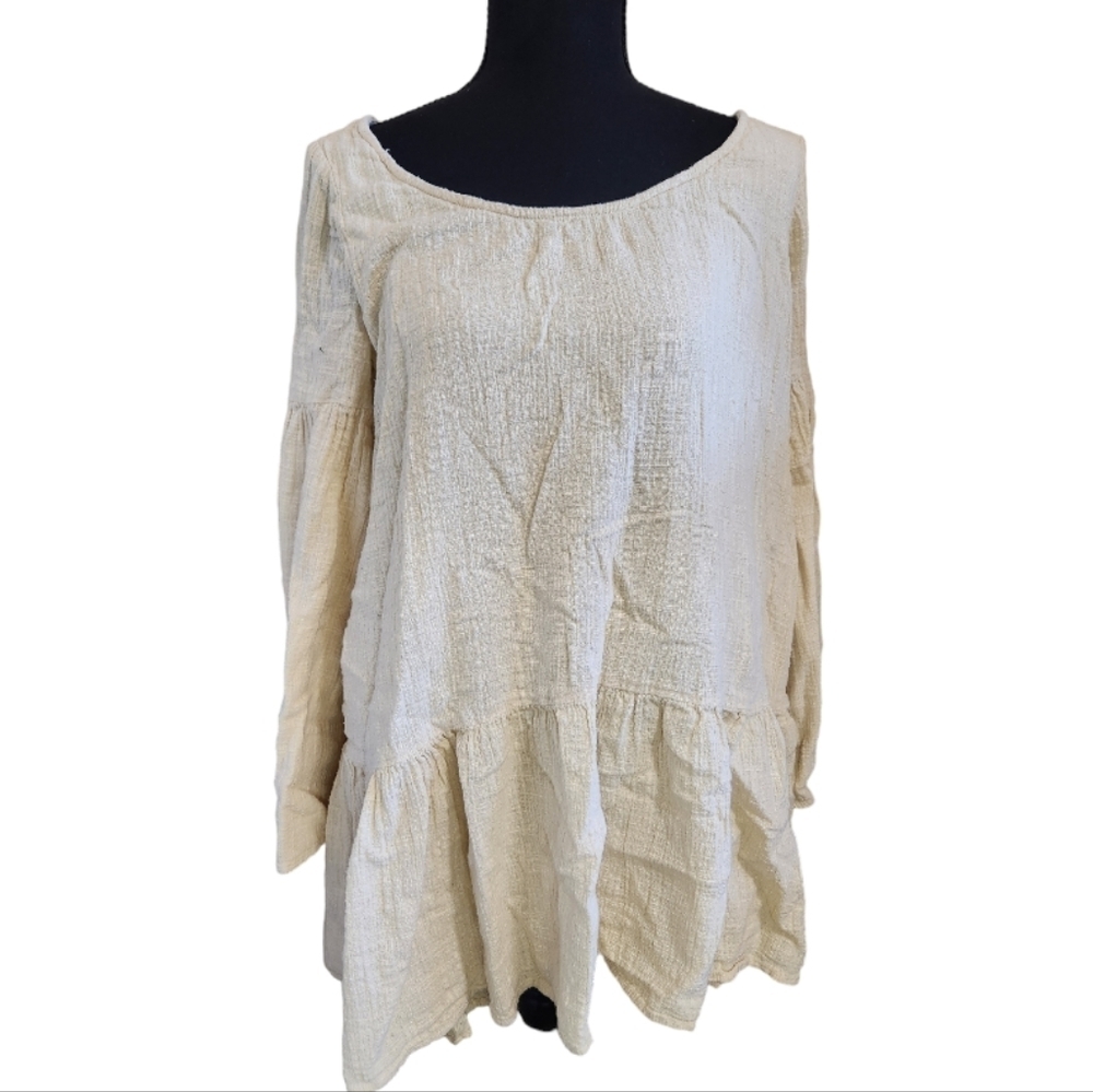 FREE PEOPLE babydoll mini dress bell sleeves ruffle cream size medium